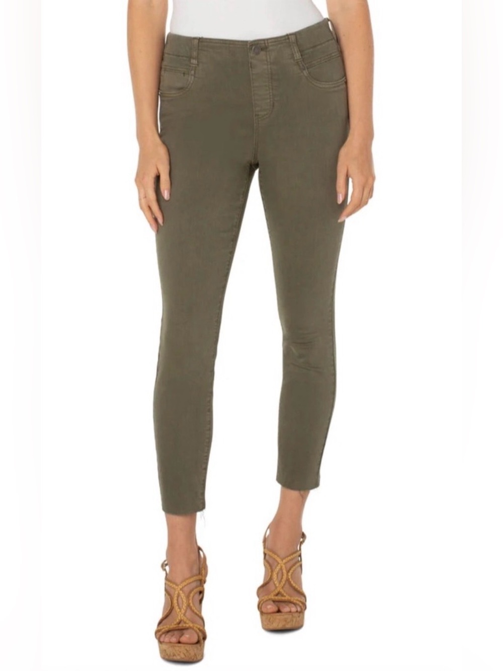 BNWOT Liverpool Gia Glider Pull On Cropped Raw Hem Jeans 12 Green Aloe